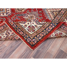 Load image into Gallery viewer, 8&#39;1&quot;x10&#39;6&quot; Rich Red, Dense Weave, Vegetable Dyes, 100% Wool, Afghan Super Kazak with Geometric Elements, Hand Knotted, Oriental Rug FWR514710