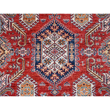 Load image into Gallery viewer, 8&#39;1&quot;x10&#39;6&quot; Rich Red, Dense Weave, Vegetable Dyes, 100% Wool, Afghan Super Kazak with Geometric Elements, Hand Knotted, Oriental Rug FWR514710