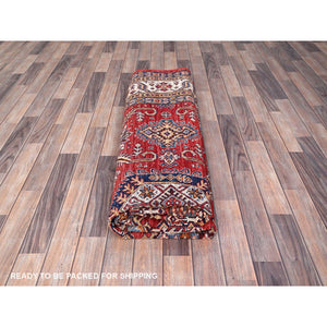 8'1"x10'6" Rich Red, Dense Weave, Vegetable Dyes, 100% Wool, Afghan Super Kazak with Geometric Elements, Hand Knotted, Oriental Rug FWR514710