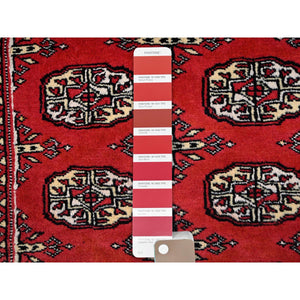 2'1"x3'2" Crimson Red, Princess Bokara with Tribal Medallions, Natural Dyes, Extra Soft Wool, Hand Knotted, Mat Oriental Rug FWR514728