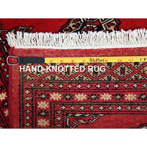 2'1"x3'1" Lipstick Red, Princess Bokara with Tribal Geometric, Natural Dyes, Natural Wool, Hand Knotted, Mat Oriental Rug FWR514776