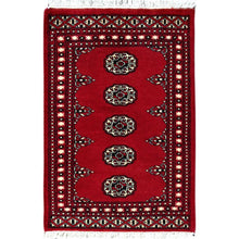 Load image into Gallery viewer, 2&#39;1&quot;x3&#39;3&quot; Scarlet Red, Princess Bokara with Geometric Medallions, Vegetable Dyes, Soft Wool, Hand Knotted, Mat Oriental Rug FWR514794