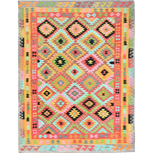 9'1"x11'9" Colorful, Reversible, Flat Weave, Hand Woven, Pure Wool, Afghan Kilim with Geometric Pattern, Natural Dyes, Oriental Rug FWR514932