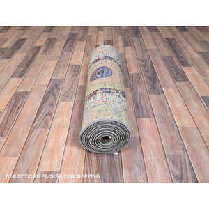 2'6"x13'9" Arctic Blue, 14th Century Mamluk Dynasty Pattern, Extra Soft Wool, Hand Knotted, Vegetable Dyes, 200 KPSI, Runner Oriental Rug FWR515094
