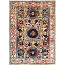 Load image into Gallery viewer, 4&#39;1&quot;x5&#39;10&quot; Porcelain White, Vegetable Dyes, Pure Wool, Hand Knotted, 14th Century Mamluk Dynasty Pattern, 200 KPSI, Oriental Rug FWR515142