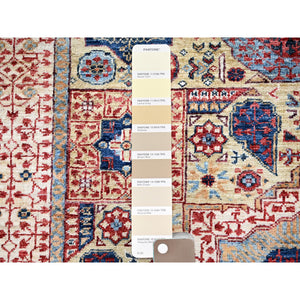 4'1"x5'10" Porcelain White, Vegetable Dyes, Pure Wool, Hand Knotted, 14th Century Mamluk Dynasty Pattern, 200 KPSI, Oriental Rug FWR515142