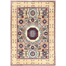 Load image into Gallery viewer, 4&#39;9&quot;x7&#39;1&quot; Porcelain White, 14th Century Mamluk Dynasty Pattern, 200 KPSI, Natural Dyes, 100% Wool, Hand Knotted, Oriental Rug FWR515160