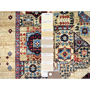 5'x7' Powder White, Vegetable Dyes, Hand Knotted, Natural Wool, 14th Century Mamluk Dynasty Pattern, 200 KPSI, Oriental Rug FWR515166
