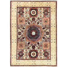 Load image into Gallery viewer, 4&#39;10&quot;x7&#39; Alabaster White, 200 KPSI, Hand Knotted, Vegetable Dyes, 100% Wool, 14th Century Mamluk Dynasty Pattern, Oriental Rug FWR515190