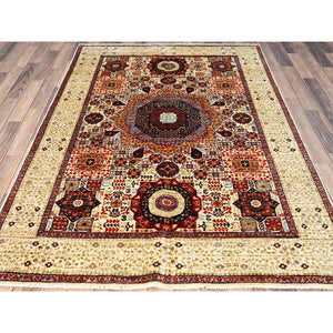 4'10"x7' Alabaster White, 200 KPSI, Hand Knotted, Vegetable Dyes, 100% Wool, 14th Century Mamluk Dynasty Pattern, Oriental Rug FWR515190
