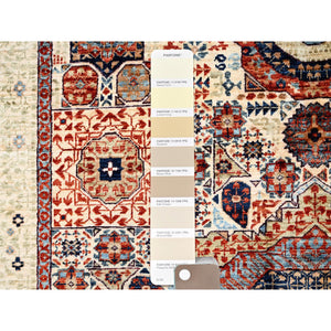 4'10"x7' Alabaster White, 200 KPSI, Hand Knotted, Vegetable Dyes, 100% Wool, 14th Century Mamluk Dynasty Pattern, Oriental Rug FWR515190