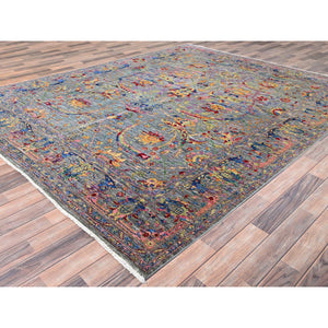 8'x10' Cloud Gray, Ziegler Mahal All Over Colorful Design, 200 KPSI, Natural Dyes, Super Fine Wool and Weave, Hand Knotted, Oriental Rug FWR515268