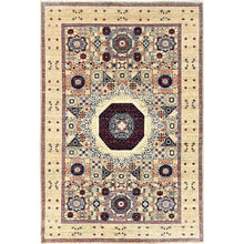 Load image into Gallery viewer, 5&#39;10&quot;x8&#39;10&quot; Flax Yellow, Vegetable Dyes, Extra Soft Wool, Hand Knotted, 14th Century Mamluk Dynasty Pattern, 200 KPSI, Oriental Rug FWR515274