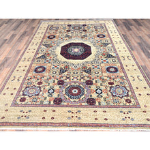 Load image into Gallery viewer, 5&#39;10&quot;x8&#39;10&quot; Flax Yellow, Vegetable Dyes, Extra Soft Wool, Hand Knotted, 14th Century Mamluk Dynasty Pattern, 200 KPSI, Oriental Rug FWR515274