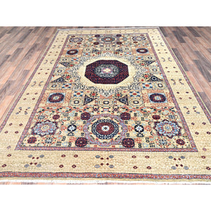 5'10"x8'10" Flax Yellow, Vegetable Dyes, Extra Soft Wool, Hand Knotted, 14th Century Mamluk Dynasty Pattern, 200 KPSI, Oriental Rug FWR515274