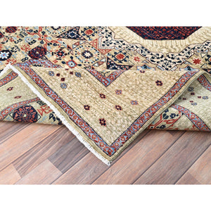 5'10"x8'10" Flax Yellow, Vegetable Dyes, Extra Soft Wool, Hand Knotted, 14th Century Mamluk Dynasty Pattern, 200 KPSI, Oriental Rug FWR515274