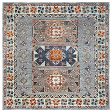 Load image into Gallery viewer, 11&#39;10&quot;x11&#39;10&quot; Cloud Gray, Hand Knotted, Armenian Inspired Caucasian Design, 200 KPSI, Natural Dyes, Densely Woven, Soft Wool, Square Oriental Rug FWR515298