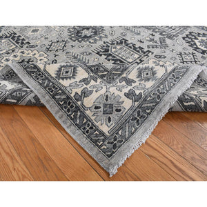6'2"x9'2" Medium Gray, Pure Wool, Hand Knotted, Peshawar with Karajeh Design, Oriental Rug FWR522006