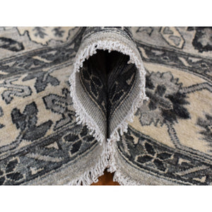 6'2"x9'2" Medium Gray, Pure Wool, Hand Knotted, Peshawar with Karajeh Design, Oriental Rug FWR522006