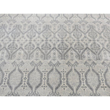 Load image into Gallery viewer, 8&#39;1&quot;x9&#39;3&quot; Goose Gray, Ikat Silver Wash Tribal Borderless Geometric Motifs, Pure Wool, Hand Knotted, Oriental Rug FWR522048