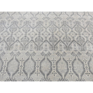 8'1"x9'3" Goose Gray, Ikat Silver Wash Tribal Borderless Geometric Motifs, Pure Wool, Hand Knotted, Oriental Rug FWR522048