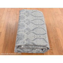 Load image into Gallery viewer, 8&#39;1&quot;x9&#39;3&quot; Goose Gray, Ikat Silver Wash Tribal Borderless Geometric Motifs, Pure Wool, Hand Knotted, Oriental Rug FWR522048