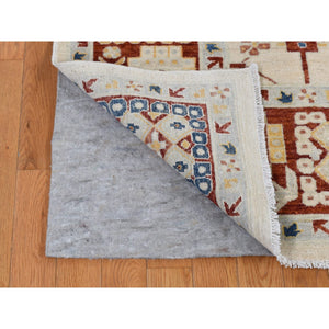 7'9"x9'9" Parchment White, Peshawar with Large Elements Mahal Design, Hand Knotted, Pure Wool, Oriental Rug FWR522060