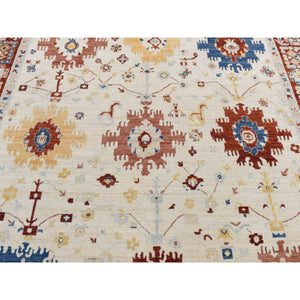 7'9"x9'9" Parchment White, Peshawar with Large Elements Mahal Design, Hand Knotted, Pure Wool, Oriental Rug FWR522060