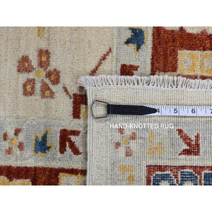 7'9"x9'9" Parchment White, Peshawar with Large Elements Mahal Design, Hand Knotted, Pure Wool, Oriental Rug FWR522060