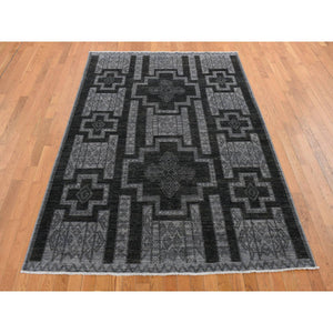 6'2"x9'2" Nickel Gray, Pure Wool, Peshawar with Intricate Geometric Motifs, Hand Knotted, Oriental Rug FWR522066