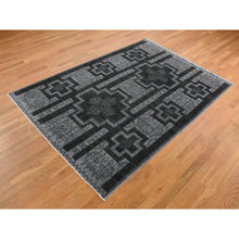 Load image into Gallery viewer, 6&#39;2&quot;x9&#39;2&quot; Nickel Gray, Pure Wool, Peshawar with Intricate Geometric Motifs, Hand Knotted, Oriental Rug FWR522066