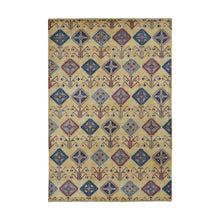 Load image into Gallery viewer, 6&#39;1&quot;x9&#39;1&quot; Mellow Yellow, Special Kazak with Southwestern Design, Hand Knotted, Soft Wool, Oriental Rug FWR522078