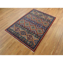 Load image into Gallery viewer, 5&#39;7&quot;x8&#39; Sacramento Green with Chocolate Brown, Super Kazak Khorjin Checkerboard Design, Hand Knotted, Pure Wool, Oriental Rug FWR522108