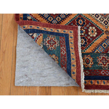 Load image into Gallery viewer, 5&#39;7&quot;x8&#39; Sacramento Green with Chocolate Brown, Super Kazak Khorjin Checkerboard Design, Hand Knotted, Pure Wool, Oriental Rug FWR522108
