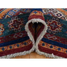 Load image into Gallery viewer, 5&#39;7&quot;x8&#39; Sacramento Green with Chocolate Brown, Super Kazak Khorjin Checkerboard Design, Hand Knotted, Pure Wool, Oriental Rug FWR522108