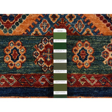 Load image into Gallery viewer, 5&#39;7&quot;x8&#39; Sacramento Green with Chocolate Brown, Super Kazak Khorjin Checkerboard Design, Hand Knotted, Pure Wool, Oriental Rug FWR522108