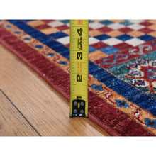 Load image into Gallery viewer, 5&#39;7&quot;x8&#39; Sacramento Green with Chocolate Brown, Super Kazak Khorjin Checkerboard Design, Hand Knotted, Pure Wool, Oriental Rug FWR522108