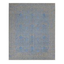 Load image into Gallery viewer, 7&#39;10&quot;x9&#39;9&quot; Alaskan Blue, Hand Loomed, Erased Broken Pomegranate Design, Pure Wool, Oriental Rug FWR522132