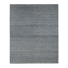 Load image into Gallery viewer, 8&#39;x9&#39;9&quot; Queen Blue, Pure Wool, Modern, Geometric Diagonal Line Design, Hand Knotted, Thick and Plush, Oriental Rug FWR522138