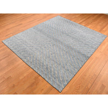 Load image into Gallery viewer, 8&#39;x9&#39;9&quot; Queen Blue, Pure Wool, Modern, Geometric Diagonal Line Design, Hand Knotted, Thick and Plush, Oriental Rug FWR522138