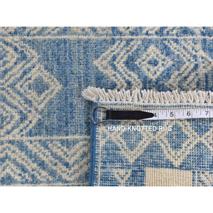 7'10"x9'8" Medium Sapphire Blue, Pure Wool, Fine Peshawar with Intricate Geometric Motifs, Hand Knotted, Oriental Rug FWR522252