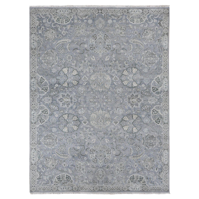 9'x12' Goose Gray, Tone on Tone, Oushak Design, Silk with Textured Wool, Hand Knotted, Oriental Rug FWR522390
