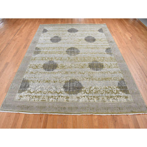 8'9"x12'1" Artichoke Green, Silk with Textured Wool, Abrash and Flower Artistic Motifs, Hand Knotted, Oriental Rug FWR522426
