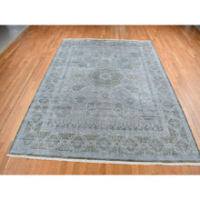 Load image into Gallery viewer, 9&#39;x11&#39;7&quot; Cadet Gray, Silk with Textured Wool, Mamluk Design, Hand Knotted, Oriental Rug FWR522450