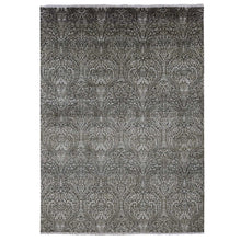 Load image into Gallery viewer, 8&#39;8&quot;x12&#39;3&quot; Jet Gray, Hand Knotted, Arts and Crafts with Mughal Influence Design, Tone on Tone, Wool with Real Silk, Oriental Rug FWR522486