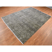Load image into Gallery viewer, 8&#39;8&quot;x12&#39;3&quot; Jet Gray, Hand Knotted, Arts and Crafts with Mughal Influence Design, Tone on Tone, Wool with Real Silk, Oriental Rug FWR522486