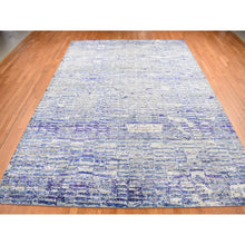 Load image into Gallery viewer, 10&#39;2&quot;x13&#39;10&quot; Indigo Color, Diminishing Bricks, Sari Silk, Hand Knotted, Oriental Rug FWR522540