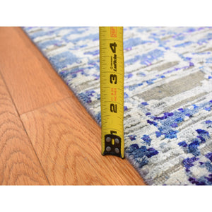 10'2"x13'10" Indigo Color, Diminishing Bricks, Sari Silk, Hand Knotted, Oriental Rug FWR522540