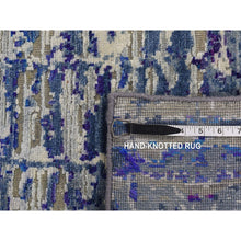 Load image into Gallery viewer, 10&#39;2&quot;x13&#39;10&quot; Indigo Color, Diminishing Bricks, Sari Silk, Hand Knotted, Oriental Rug FWR522540