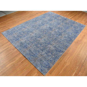9'x12' Wolf Gray, Broken and Erased Geometric Rosette Design, Wool and Silk, Hand Knotted, Oriental Rug FWR522570